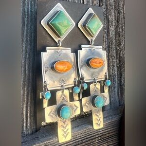Navajo Rita Lee Turquoise & Spiny Cross Sterling Silver Earrings